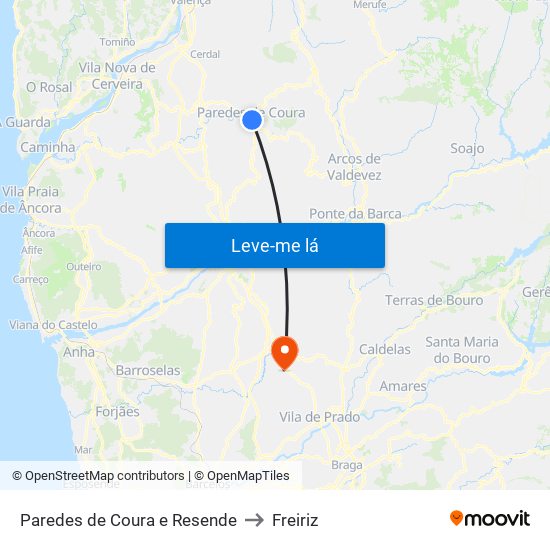 Paredes de Coura e Resende to Freiriz map