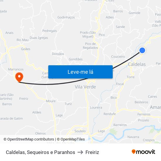 Caldelas, Sequeiros e Paranhos to Freiriz map