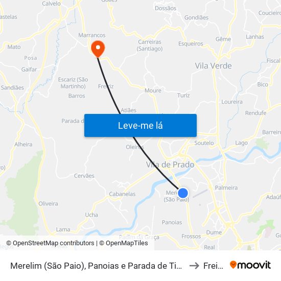 Merelim (São Paio), Panoias e Parada de Tibães to Freiriz map