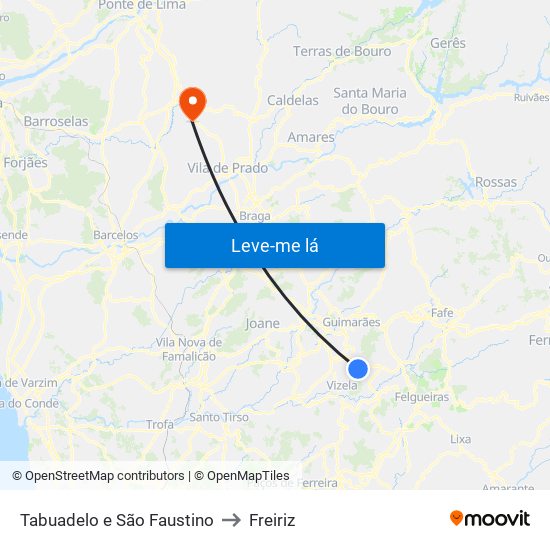 Tabuadelo e São Faustino to Freiriz map