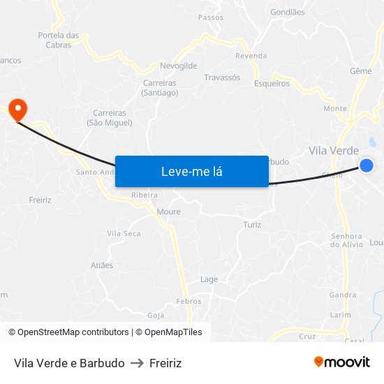 Vila Verde e Barbudo to Freiriz map