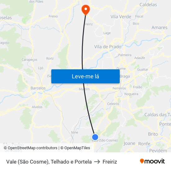 Vale (São Cosme), Telhado e Portela to Freiriz map
