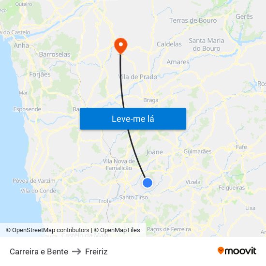 Carreira e Bente to Freiriz map