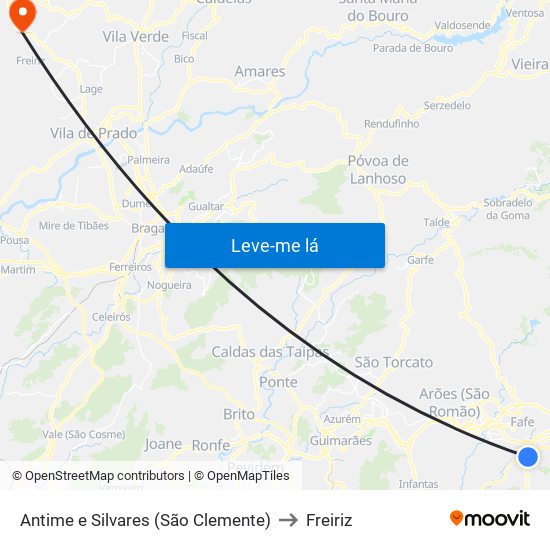 Antime e Silvares (São Clemente) to Freiriz map