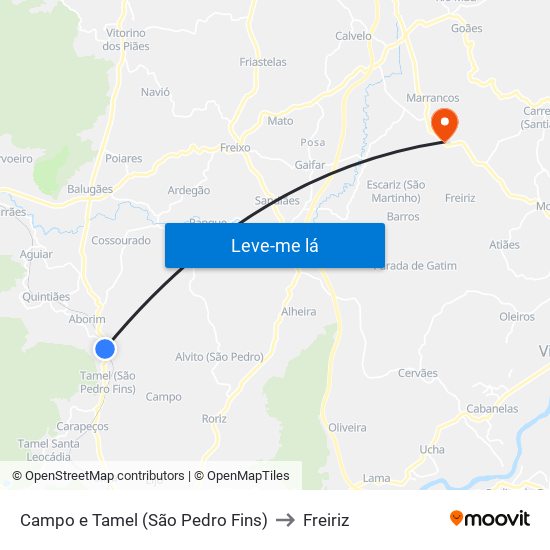 Campo e Tamel (São Pedro Fins) to Freiriz map