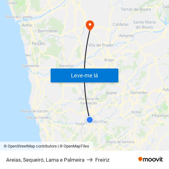 Areias, Sequeiró, Lama e Palmeira to Freiriz map