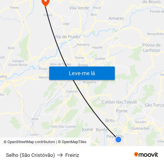 Selho (São Cristóvão) to Freiriz map