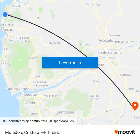 Moledo e Cristelo to Freiriz map