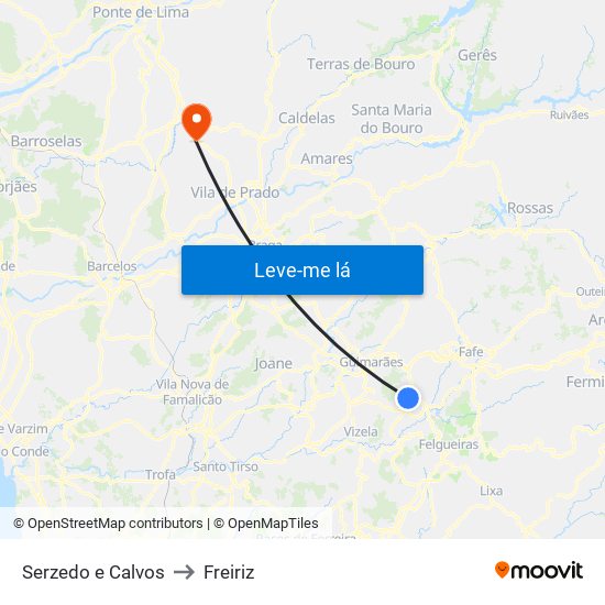 Serzedo e Calvos to Freiriz map