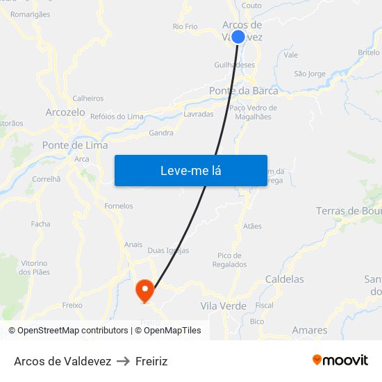 Arcos de Valdevez to Freiriz map