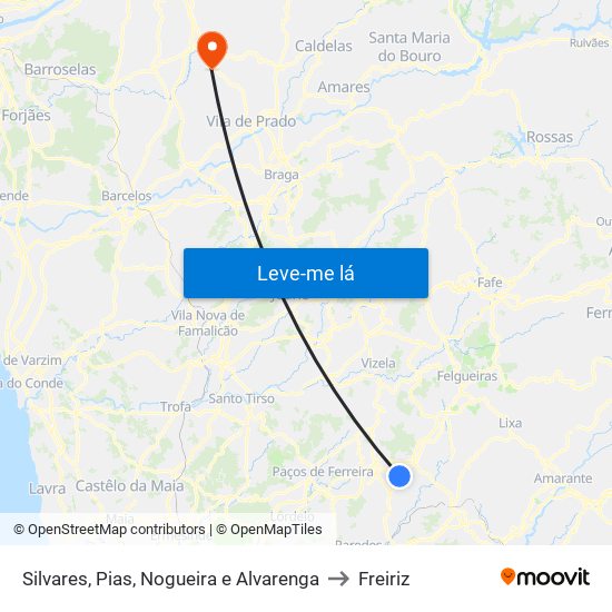 Silvares, Pias, Nogueira e Alvarenga to Freiriz map