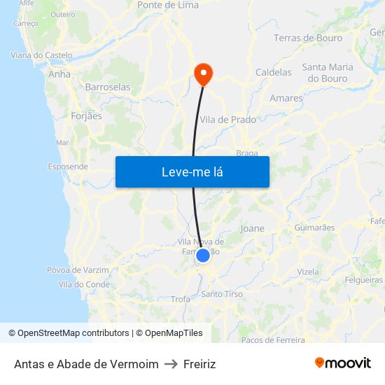 Antas e Abade de Vermoim to Freiriz map