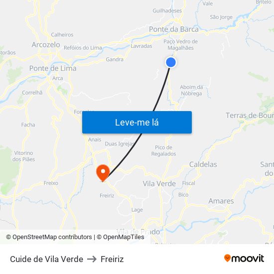 Cuide de Vila Verde to Freiriz map