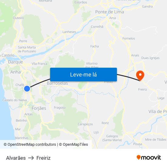Alvarães to Freiriz map