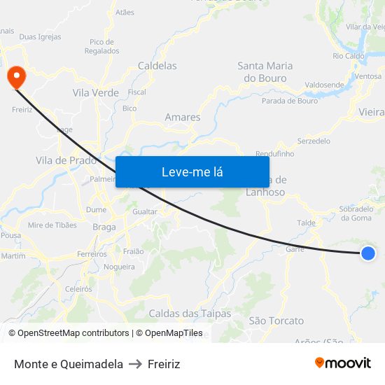 Monte e Queimadela to Freiriz map