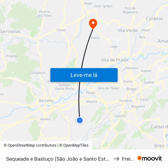 Sequeade e Bastuço (São João e Santo Estêvão) to Freiriz map