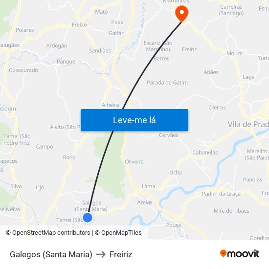 Galegos (Santa Maria) to Freiriz map