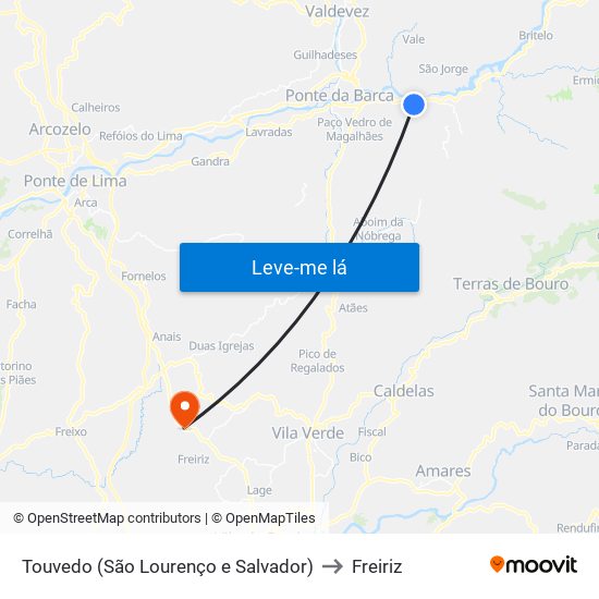 Touvedo (São Lourenço e Salvador) to Freiriz map