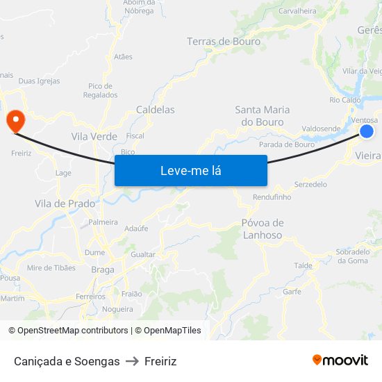 Caniçada e Soengas to Freiriz map