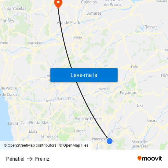 Penafiel to Freiriz map