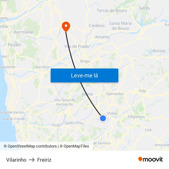 Vilarinho to Freiriz map