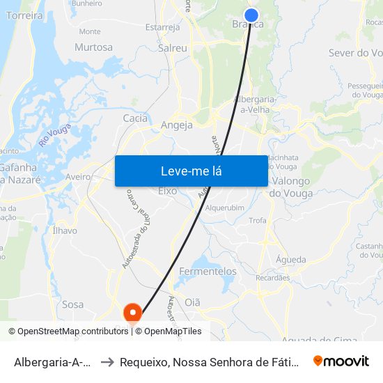 Albergaria-A-Velha to Requeixo, Nossa Senhora de Fátima e Nariz map
