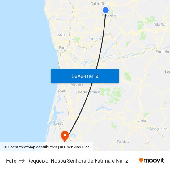 Fafe to Requeixo, Nossa Senhora de Fátima e Nariz map