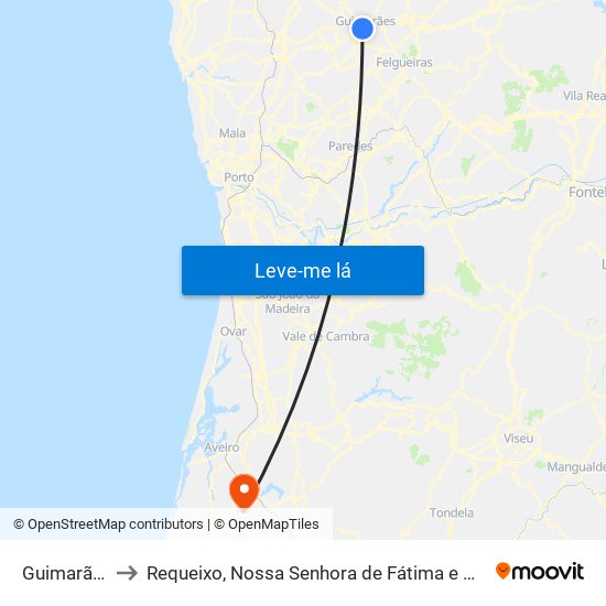 Guimarães to Requeixo, Nossa Senhora de Fátima e Nariz map