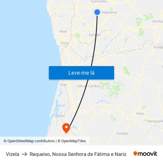 Vizela to Requeixo, Nossa Senhora de Fátima e Nariz map