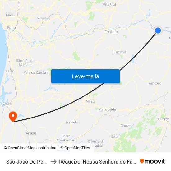 São João Da Pesqueira to Requeixo, Nossa Senhora de Fátima e Nariz map