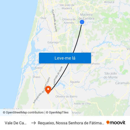 Vale De Cambra to Requeixo, Nossa Senhora de Fátima e Nariz map