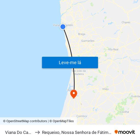 Viana Do Castelo to Requeixo, Nossa Senhora de Fátima e Nariz map