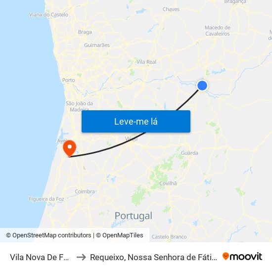 Vila Nova De Foz Côa to Requeixo, Nossa Senhora de Fátima e Nariz map