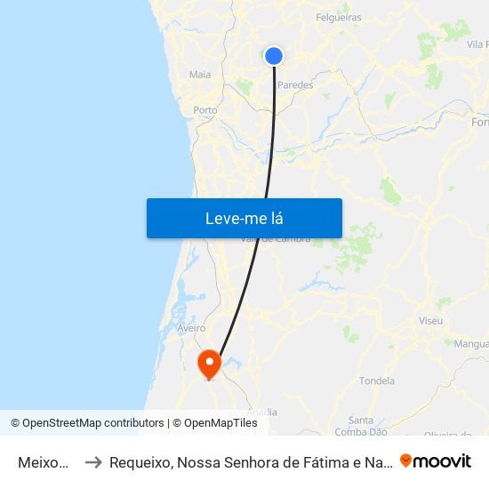 Meixomil to Requeixo, Nossa Senhora de Fátima e Nariz map