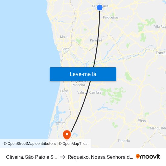 Oliveira, São Paio e São Sebastião to Requeixo, Nossa Senhora de Fátima e Nariz map