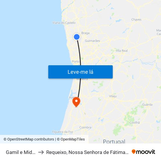 Gamil e Midões to Requeixo, Nossa Senhora de Fátima e Nariz map