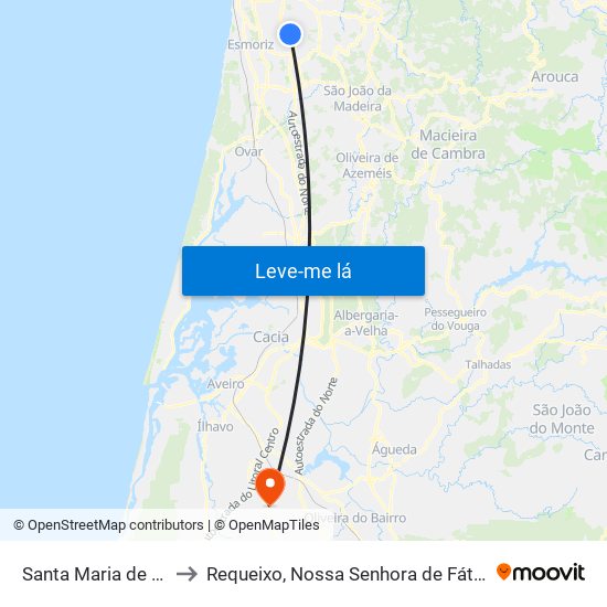 Santa Maria de Lamas to Requeixo, Nossa Senhora de Fátima e Nariz map