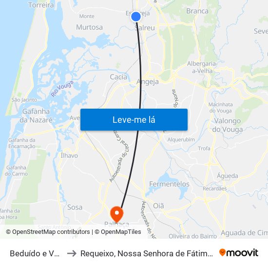 Beduído e Veiros to Requeixo, Nossa Senhora de Fátima e Nariz map