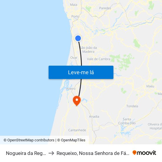 Nogueira da Regedoura to Requeixo, Nossa Senhora de Fátima e Nariz map