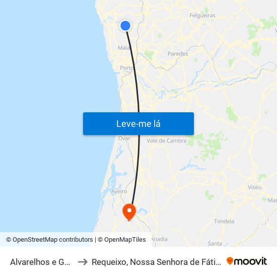 Alvarelhos e Guidões to Requeixo, Nossa Senhora de Fátima e Nariz map