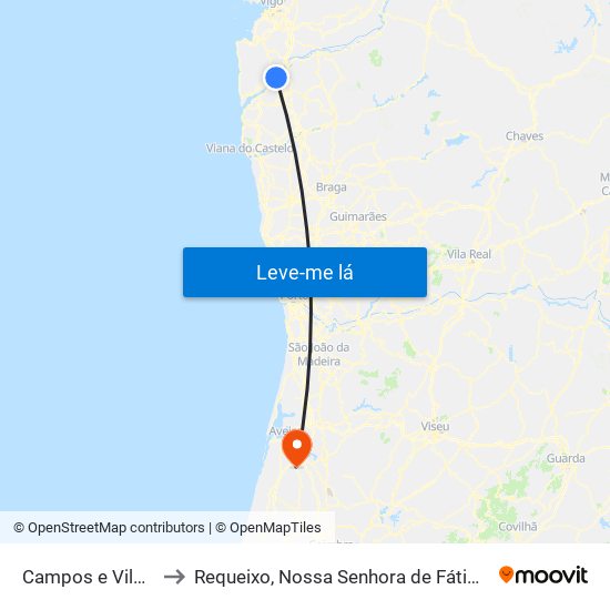 Campos e Vila Meã to Requeixo, Nossa Senhora de Fátima e Nariz map