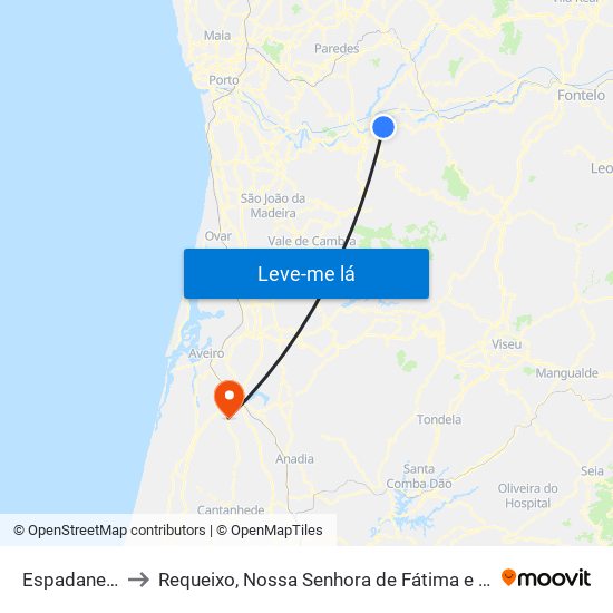 Espadanedo to Requeixo, Nossa Senhora de Fátima e Nariz map