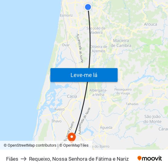 Fiães to Requeixo, Nossa Senhora de Fátima e Nariz map