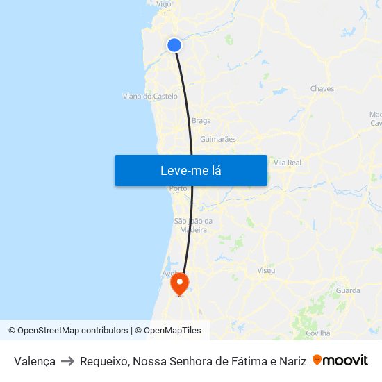 Valença to Requeixo, Nossa Senhora de Fátima e Nariz map