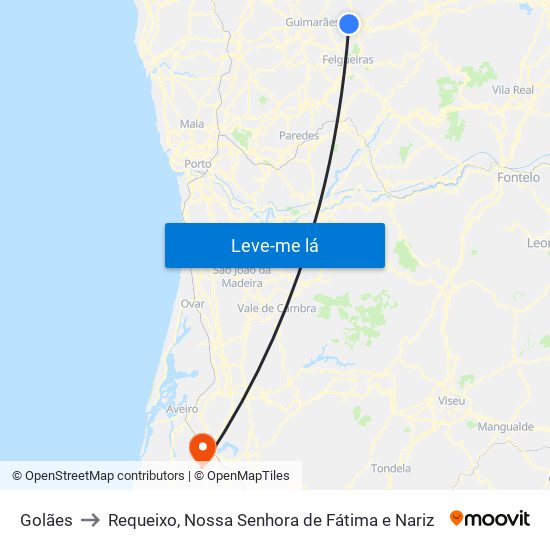 Golães to Requeixo, Nossa Senhora de Fátima e Nariz map