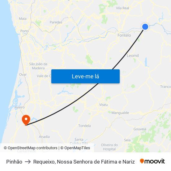 Pinhão to Requeixo, Nossa Senhora de Fátima e Nariz map