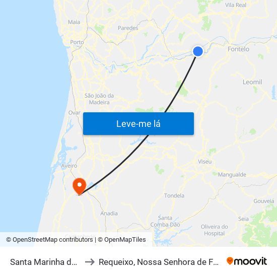 Santa Marinha do Zêzere to Requeixo, Nossa Senhora de Fátima e Nariz map