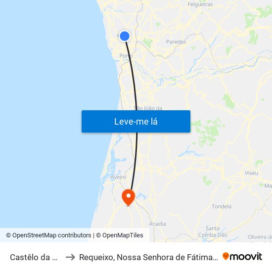 Castêlo da Maia to Requeixo, Nossa Senhora de Fátima e Nariz map