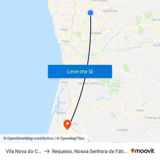 Vila Nova do Campo to Requeixo, Nossa Senhora de Fátima e Nariz map