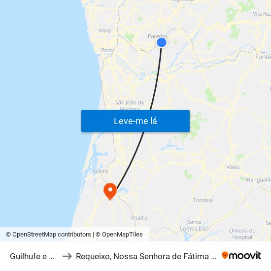 Guilhufe e Urrô to Requeixo, Nossa Senhora de Fátima e Nariz map